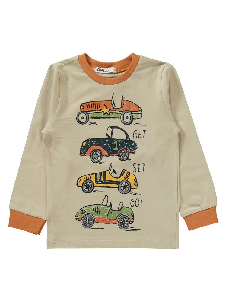 Civil Boys Get Set Go Araba Baskılı 2-5 Yaş Pijama Takımı - Turuncu