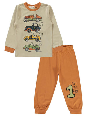 Civil Boys Get Set Go Araba Baskılı 2-5 Yaş Pijama Takımı - Turuncu