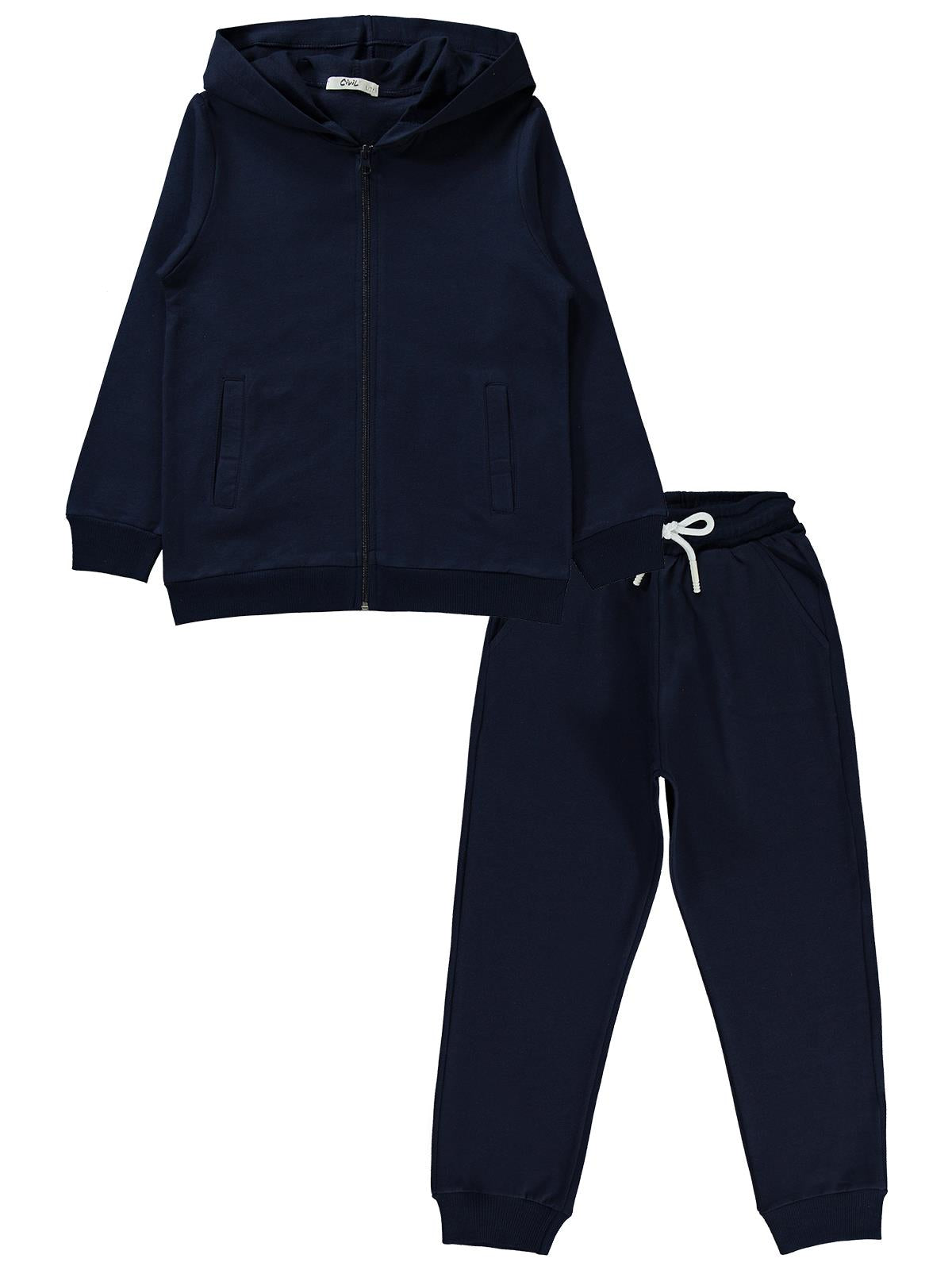 Civil Erkek Çocuk Unisex Basic Eşofman Takımı | 2 İp - 2 İp Uzun Kol | Okul Kreş ve Günlük Kullanım - Lacivert