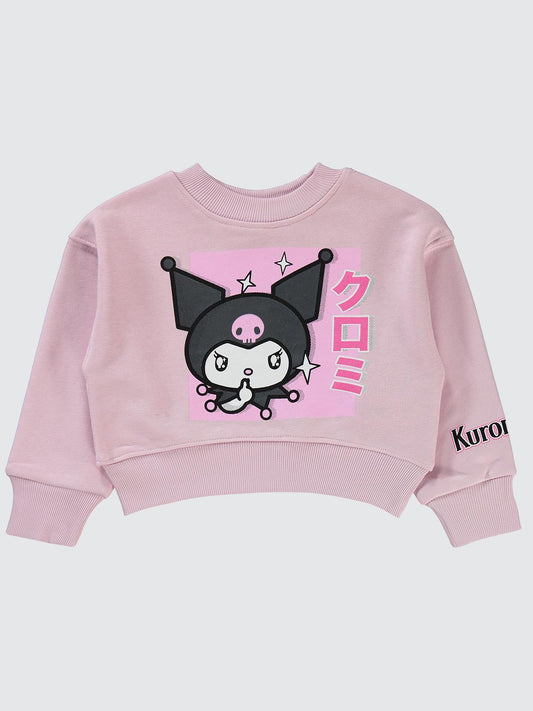 Kuromi Sweatshirt | 3 İp Şardonsuz Uzun Kol Bisiklet Yaka Baskılı | Okul Kreş ve Günlük Kullanım - Lila