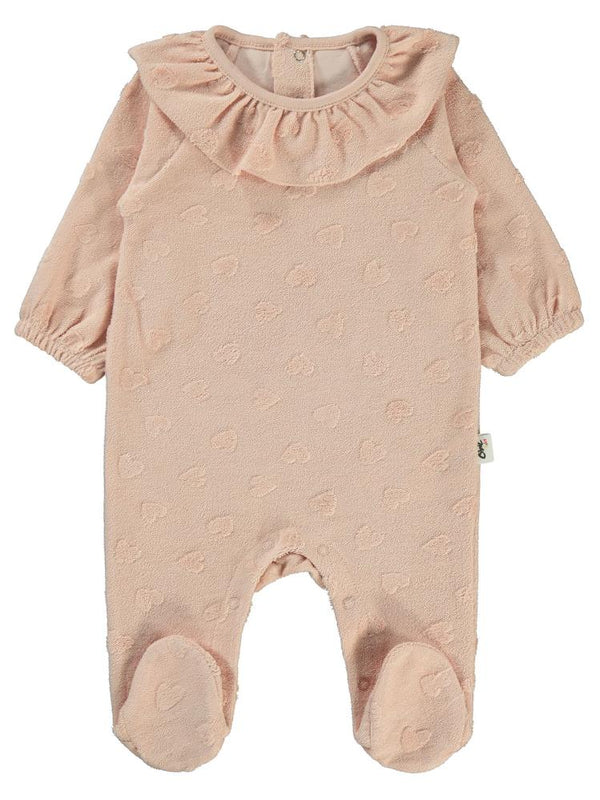 Civil Baby Kalp Jakarlı Patikli 1-6 Ay Tulum - Pudra