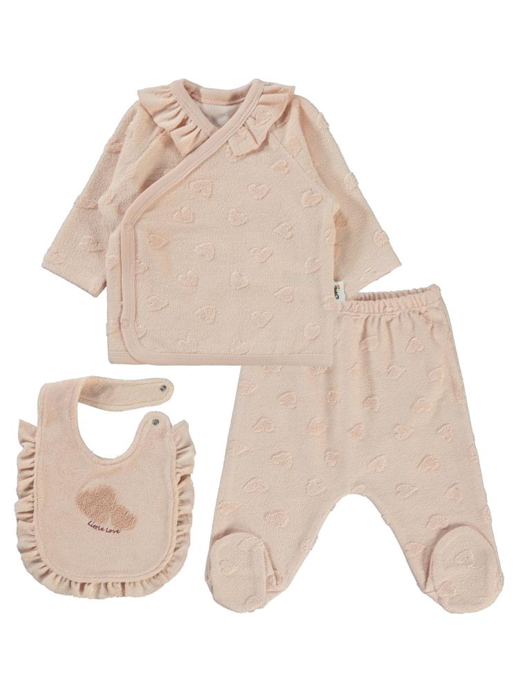 Civil Baby Kalp Jakarlı Zıbın Takımları - Pudra