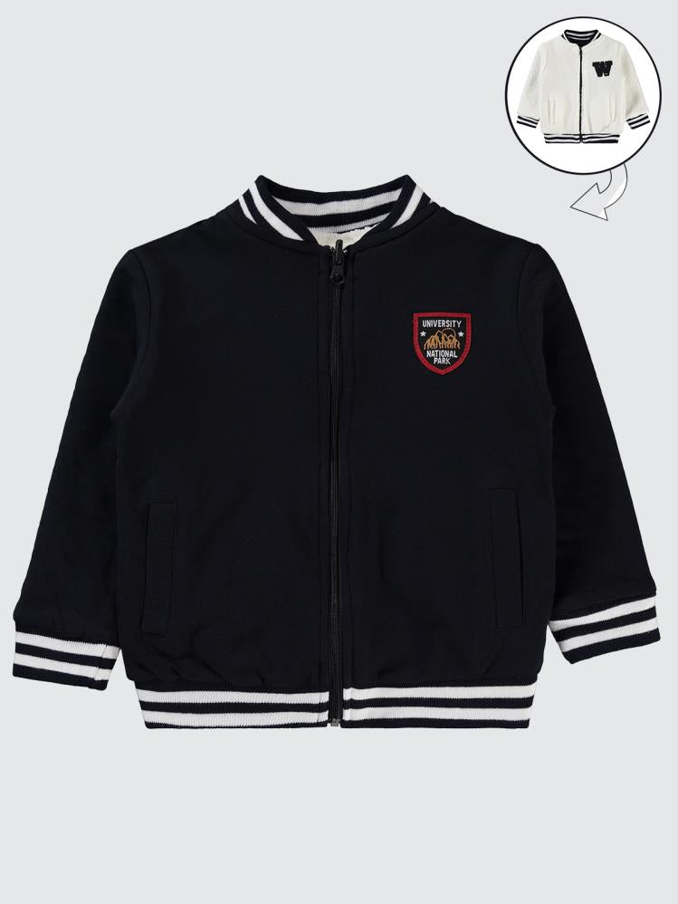 Bizizo W Nakışlı Çift Taraflı 2-5 Yaş Hırka - Lacivert