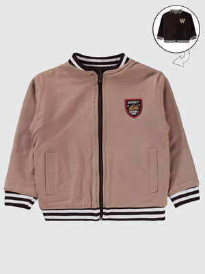 Bizizo W Nakışlı Çift Taraflı 2-5 Yaş Hırka - Kahverengi