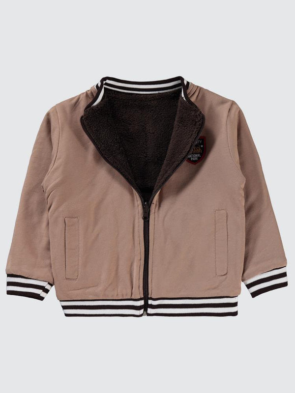 Bizizo W Nakışlı Çift Taraflı 2-5 Yaş Hırka - Kahverengi