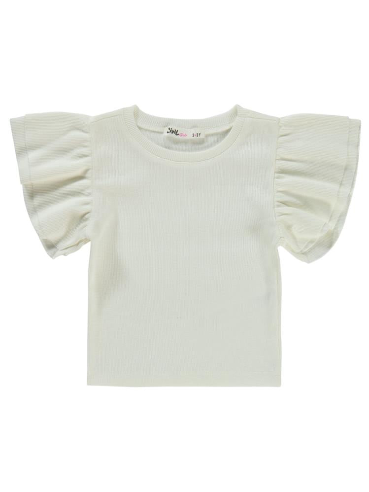 Civil Girls Volan Kollu 2-5 Yaş Tişört - Ekru