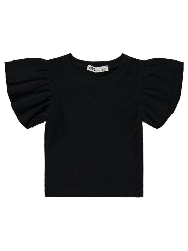 Civil Girls Volan Kollu 2-5 Yaş Tişört - Siyah