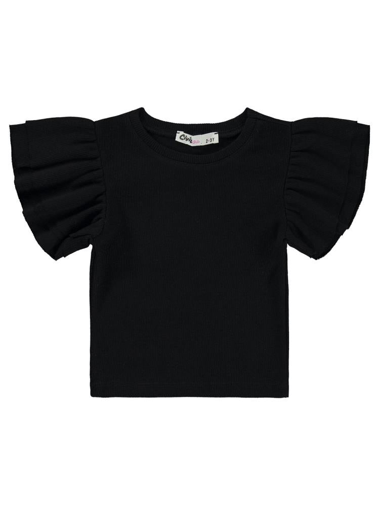 Civil Girls Volan Kollu 2-5 Yaş Tişört - Siyah
