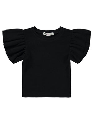 Civil Girls Volan Kollu 2-5 Yaş Tişört - Siyah