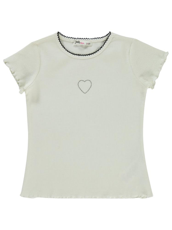 Civil Girls Kalp Baskılı 2-5 Yaş Tişört - Ekru