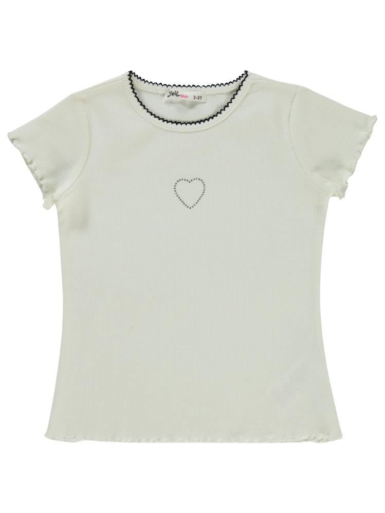Civil Girls Kalp Baskılı 2-5 Yaş Tişört - Ekru