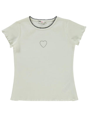 Civil Girls Kalp Baskılı 2-5 Yaş Tişört - Ekru