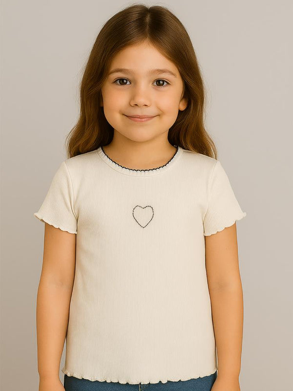 Civil Girls Kalp Baskılı 2-5 Yaş Tişört - Ekru