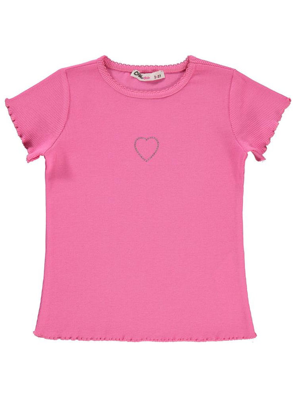 Civil Girls Kalp Baskılı 2-5 Yaş Tişört - Fusya
