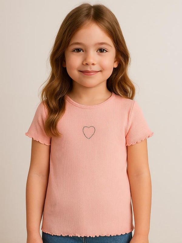 Civil Girls Kalp Baskılı 2-5 Yaş Tişört - Pudra