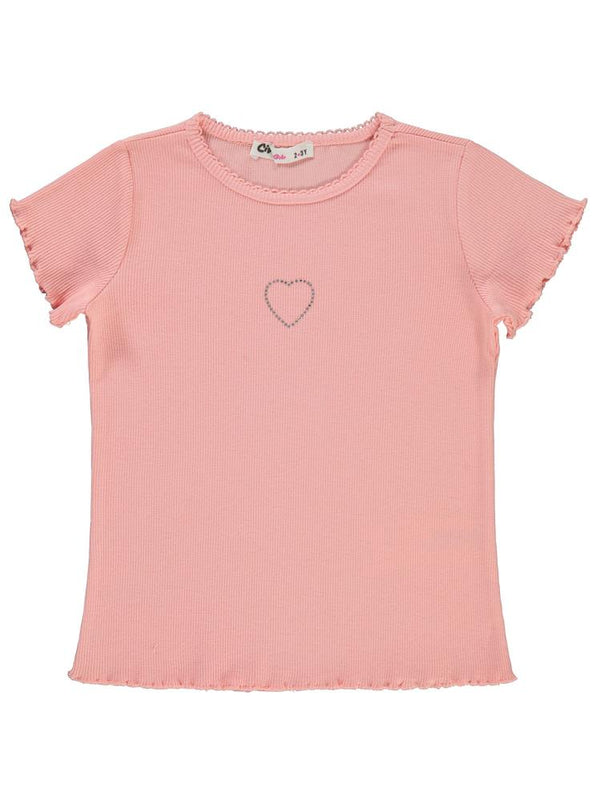 Civil Girls Kalp Baskılı 2-5 Yaş Tişört - Pudra