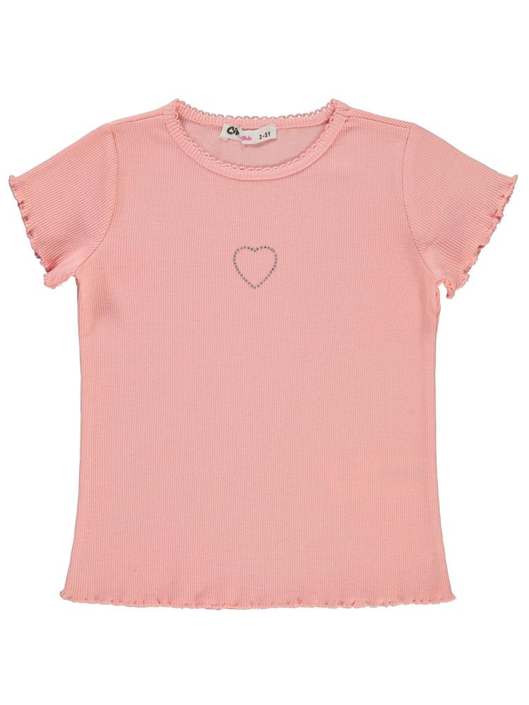 Civil Girls Kalp Baskılı 2-5 Yaş Tişört - Pudra