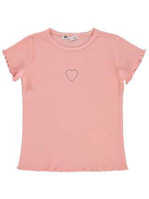 Civil Girls Kalp Baskılı 2-5 Yaş Tişört - Pudra