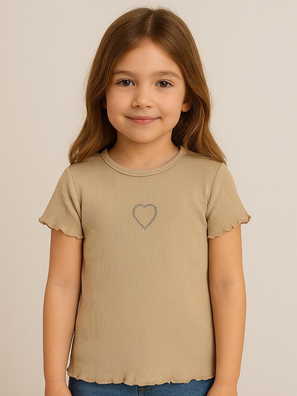 Civil Girls Kalp Baskılı 2-5 Yaş Tişört - Bej