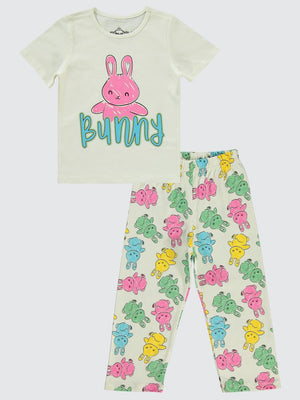Civil Girls Tavşan Baskılı 2-5 Yaş Pijama Takımı - Ekru