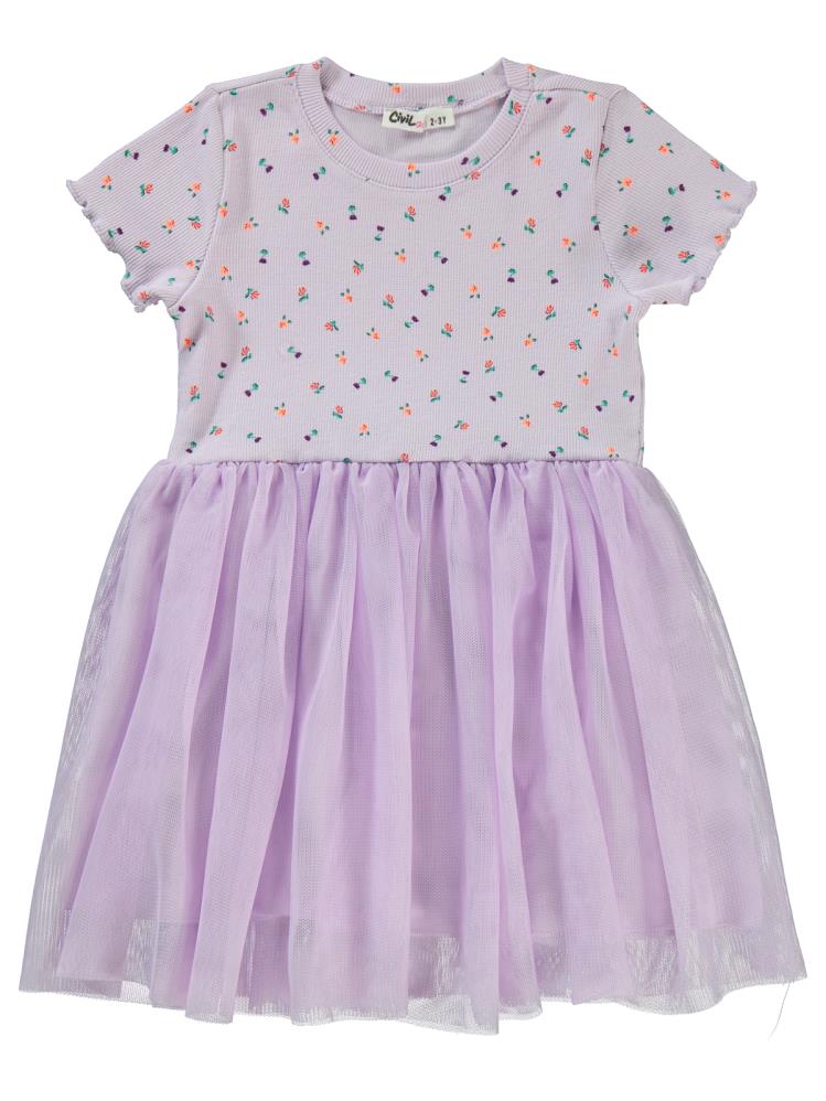 Civil Girls Lale Baskılı 2-5 Yaş Elbise - Lila