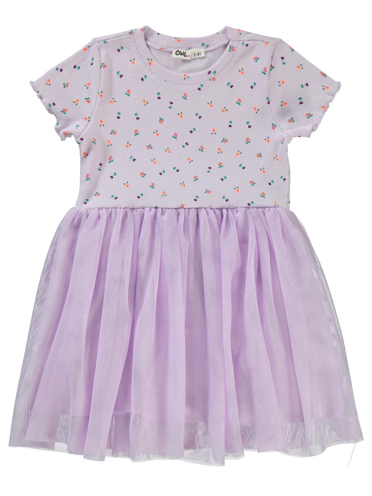 Civil Girls Lale Baskılı 2-5 Yaş Elbise - Lila