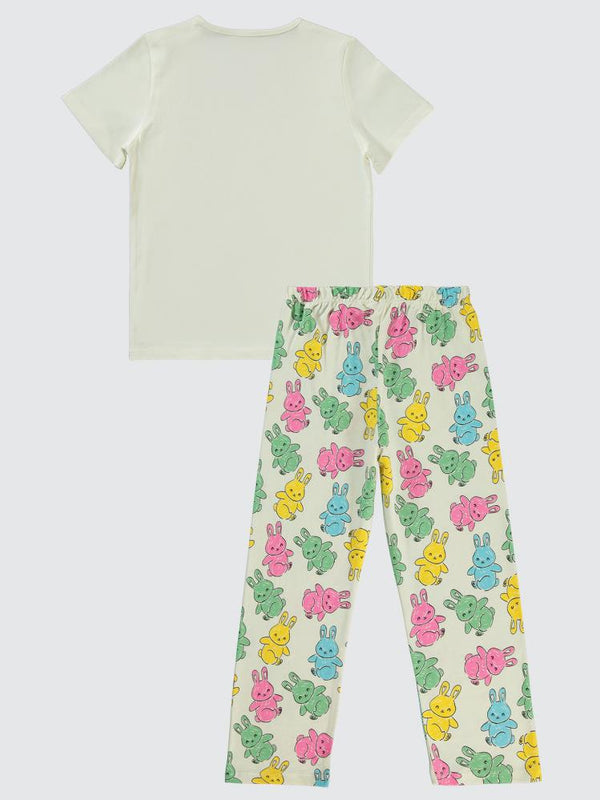 Civil Girls Tavşan Baskılı 10-13 Yaş Pijama Takımı - Ekru