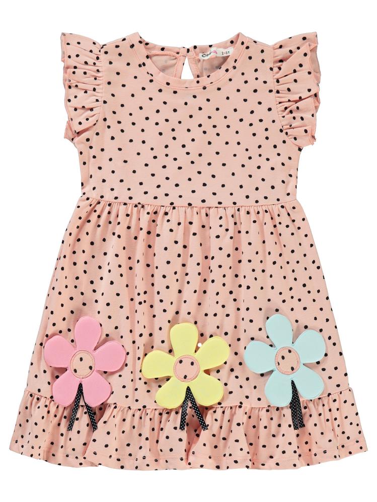 Civil Girls Çiçek Aksesuarlı 2-5 Yaş Elbise - Pudra