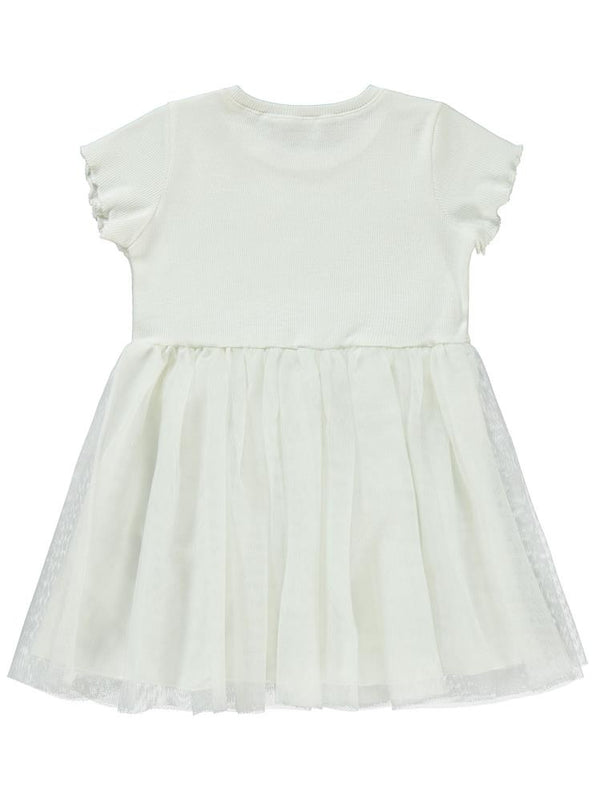 Civil Girls Kalp Baskılı Tüllü 2-5 Yaş Elbise - Ekru