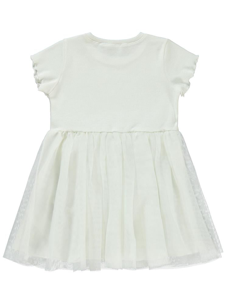Civil Girls Kalp Baskılı Tüllü 2-5 Yaş Elbise - Ekru