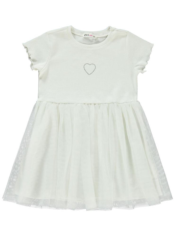Civil Girls Kalp Baskılı Tüllü 2-5 Yaş Elbise - Ekru