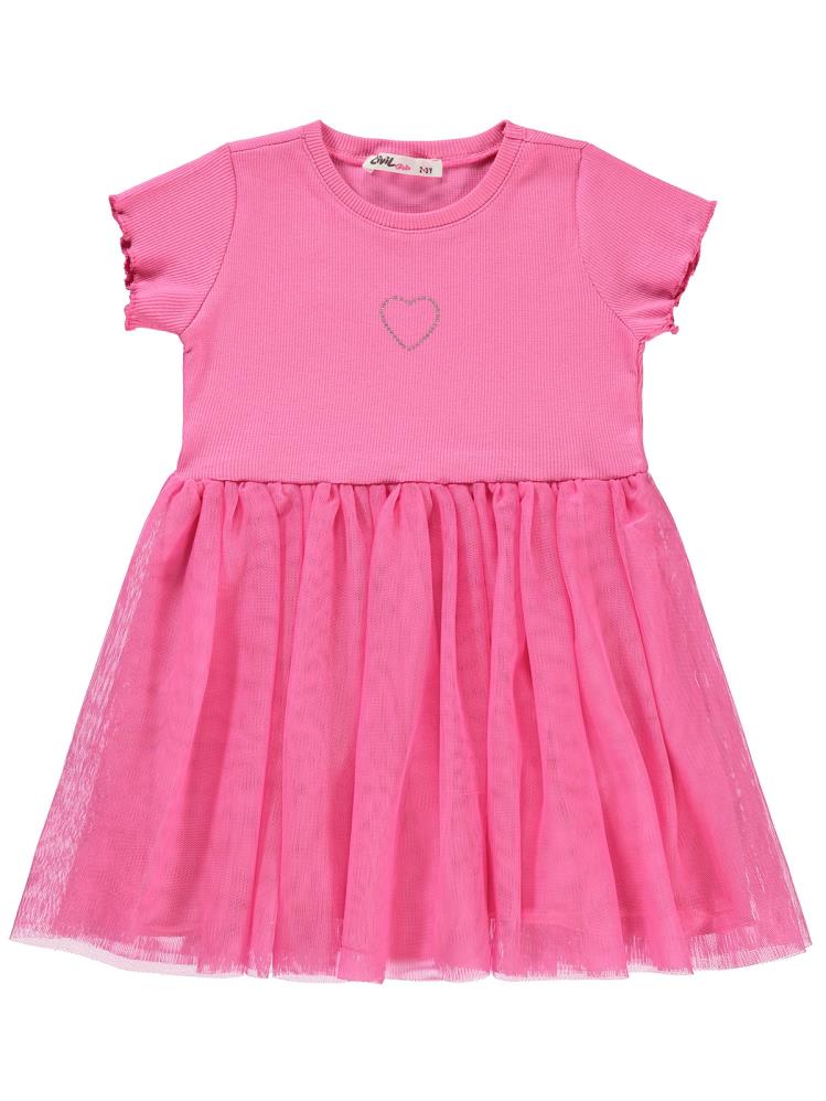 Civil Girls Kalp Baskılı Tüllü 2-5 Yaş Elbise - Fusya