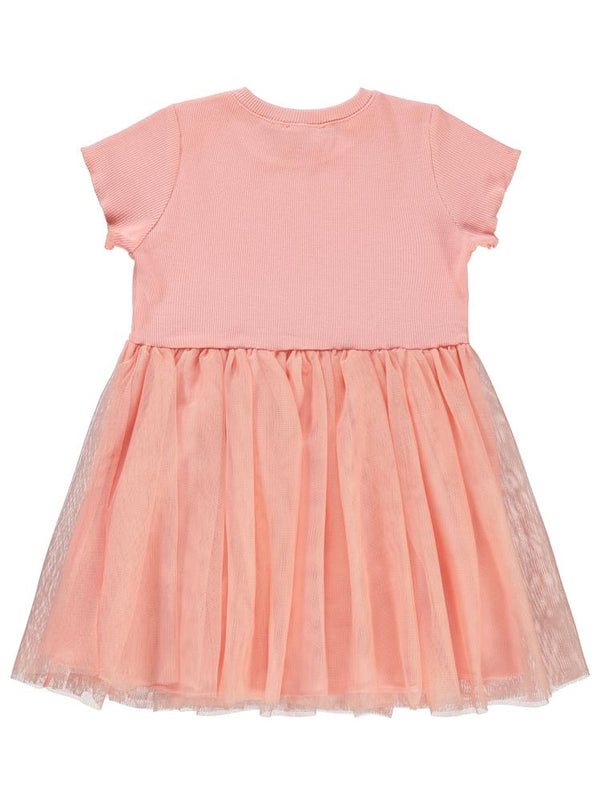 Civil Girls Kalp Baskılı Tüllü 2-5 Yaş Elbise - Pudra