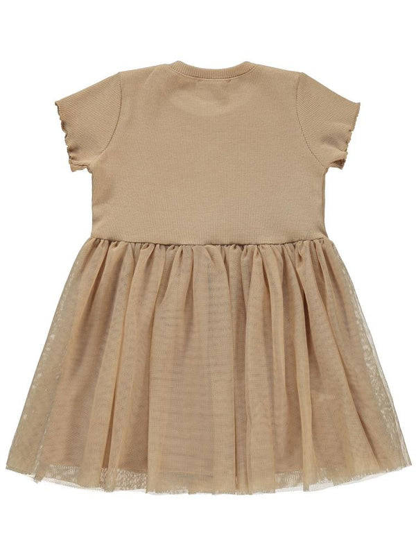 Civil Girls Kalp Baskılı Tüllü 2-5 Yaş Elbise - Bej