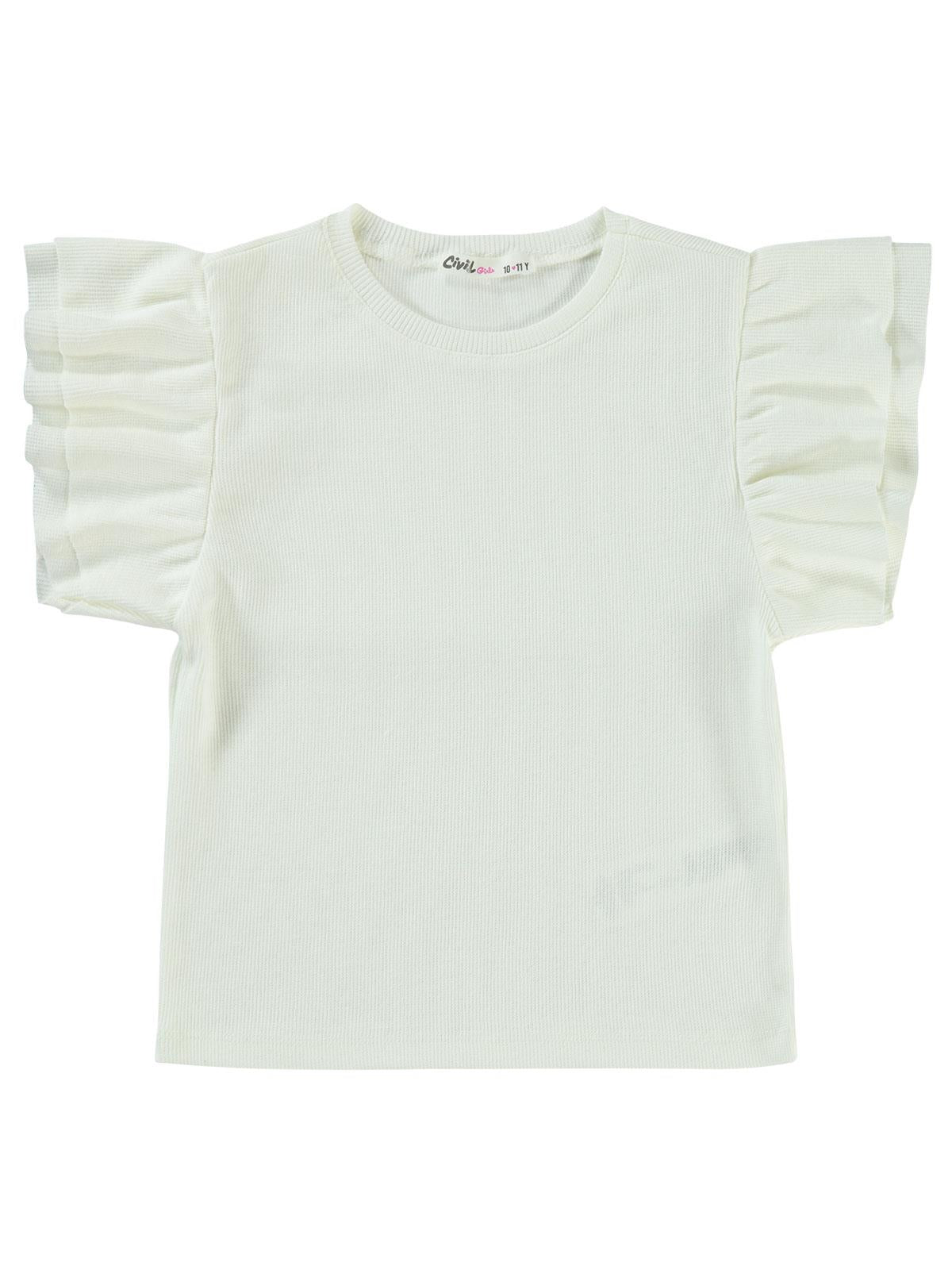 Civil Girls Volan Kollu 10-13 Yaş Tişört - Ekru