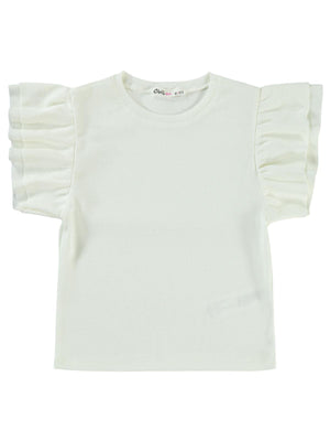 Civil Girls Volan Kollu 10-13 Yaş Tişört - Ekru