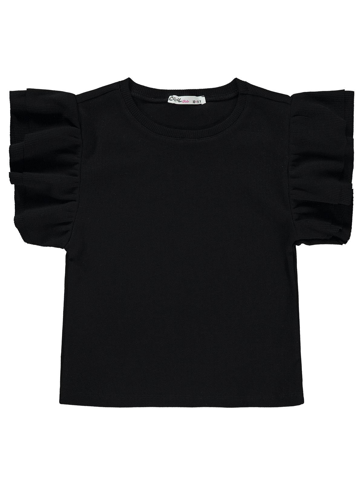 Civil Girls Volan Kollu 10-13 Yaş Tişört - Siyah