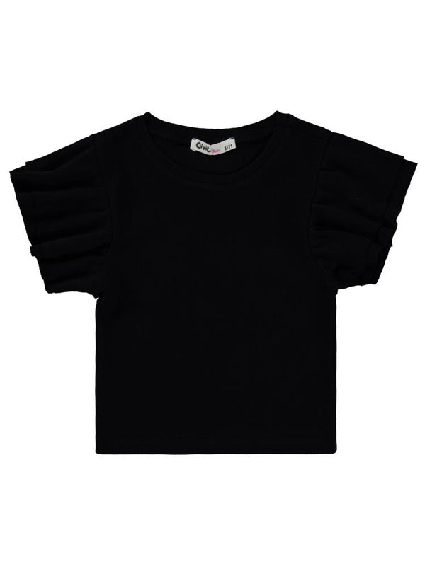 Civil Girls Volan Kollu 6-9 Yaş Tişört - Siyah