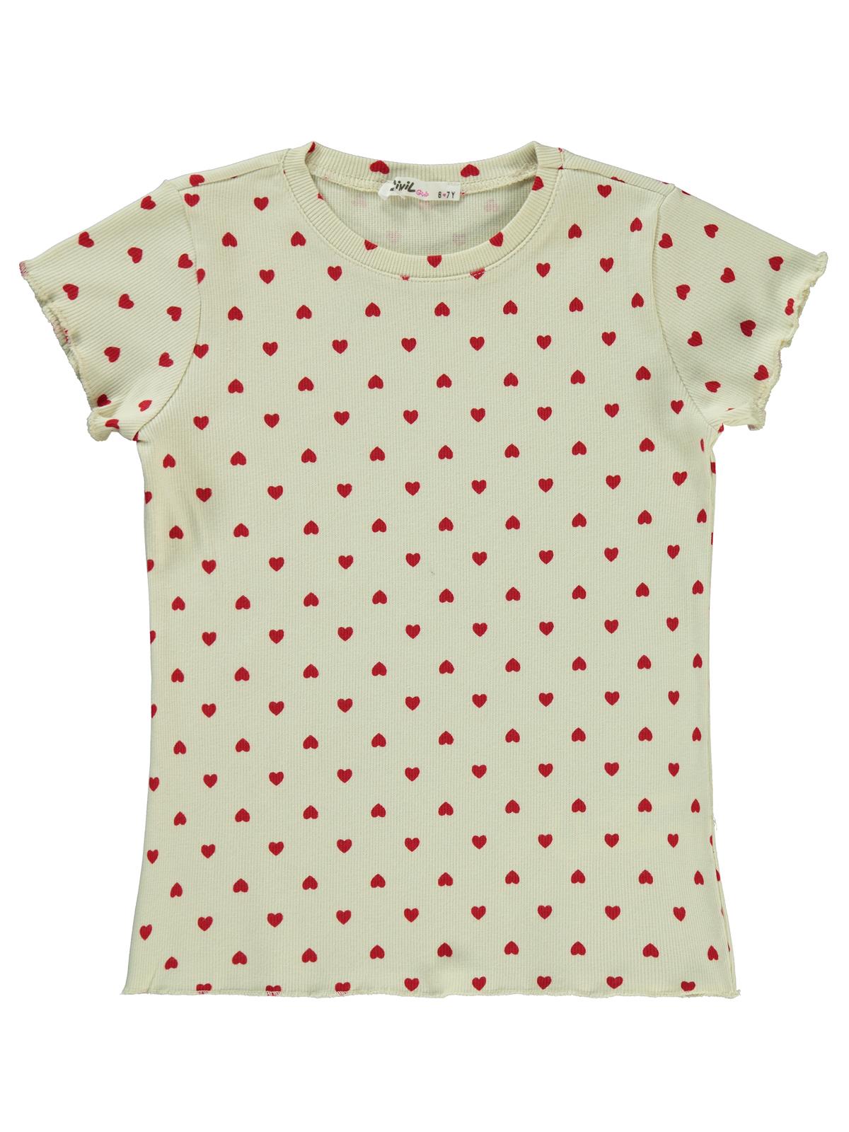 Civil Girls Kalp Empirme 6-9 Yaş Tişört - Fil Dişi