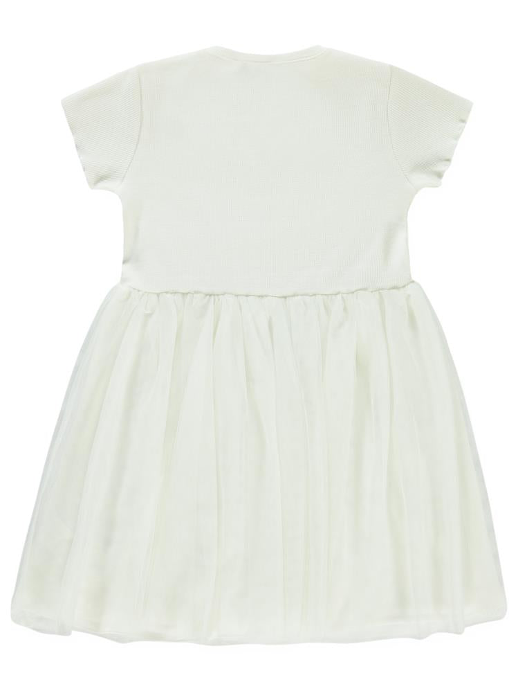 Civil Girls Kalp Baskılı Tüllü 6-9 Yaş Elbise - Ekru