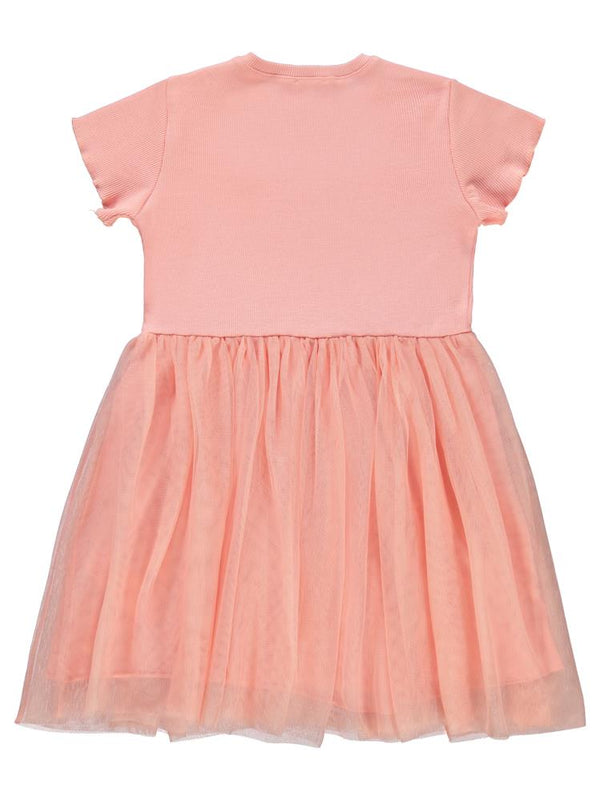 Civil Girls Kalp Baskılı Tüllü 6-9 Yaş Elbise - Pudra