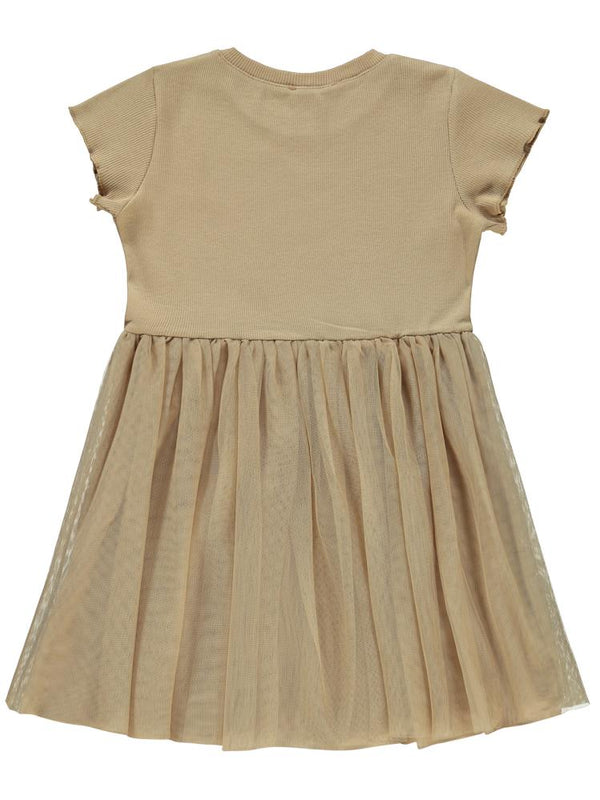 Civil Girls Kalp Baskılı Tüllü 6-9 Yaş Elbise - Bej