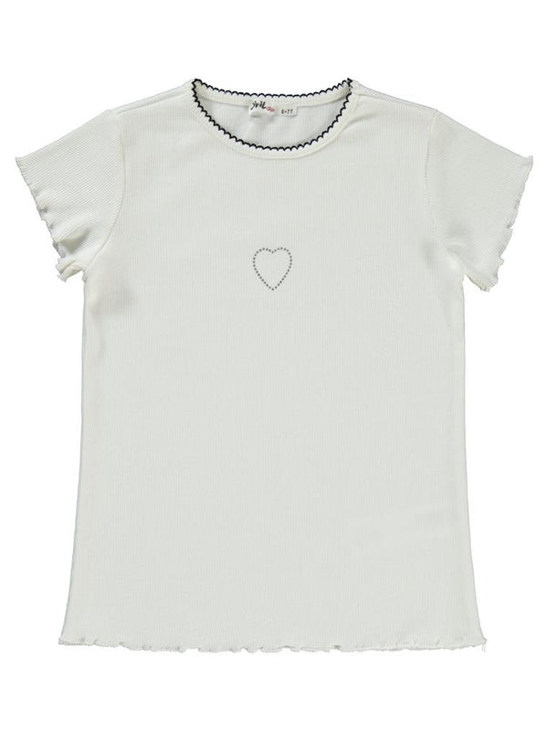 Civil Girls Kalp Baskılı 6-9 Yaş Tişört - Ekru