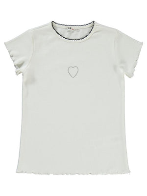 Civil Girls Kalp Baskılı 6-9 Yaş Tişört - Ekru