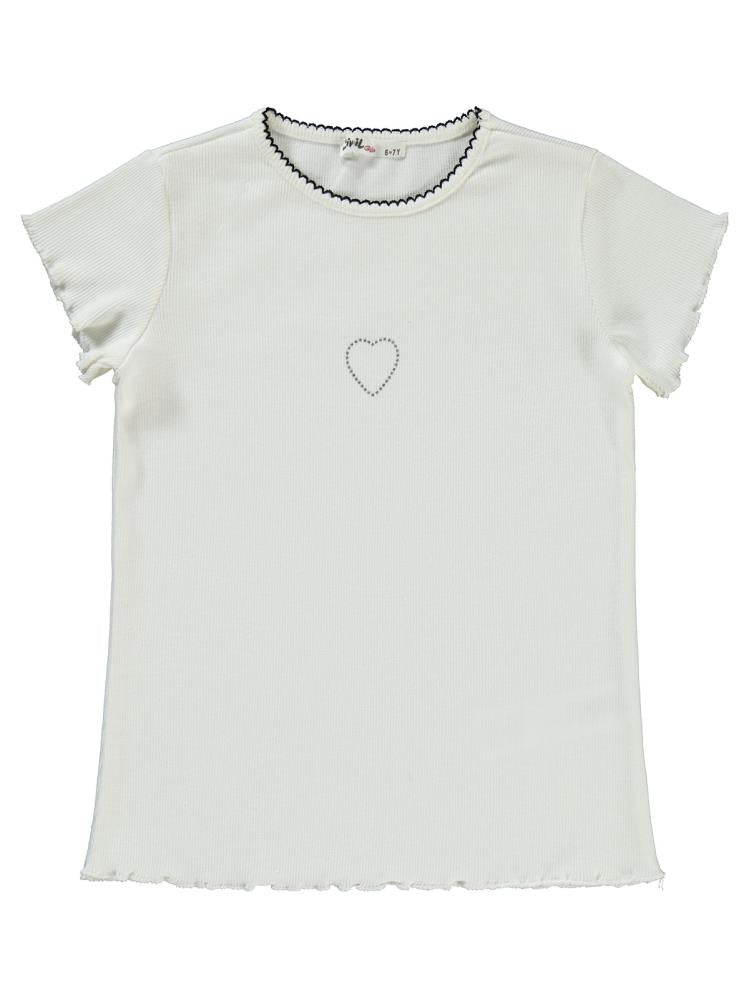 Civil Girls Kalp Baskılı 10-13 Yaş Tişört - Ekru