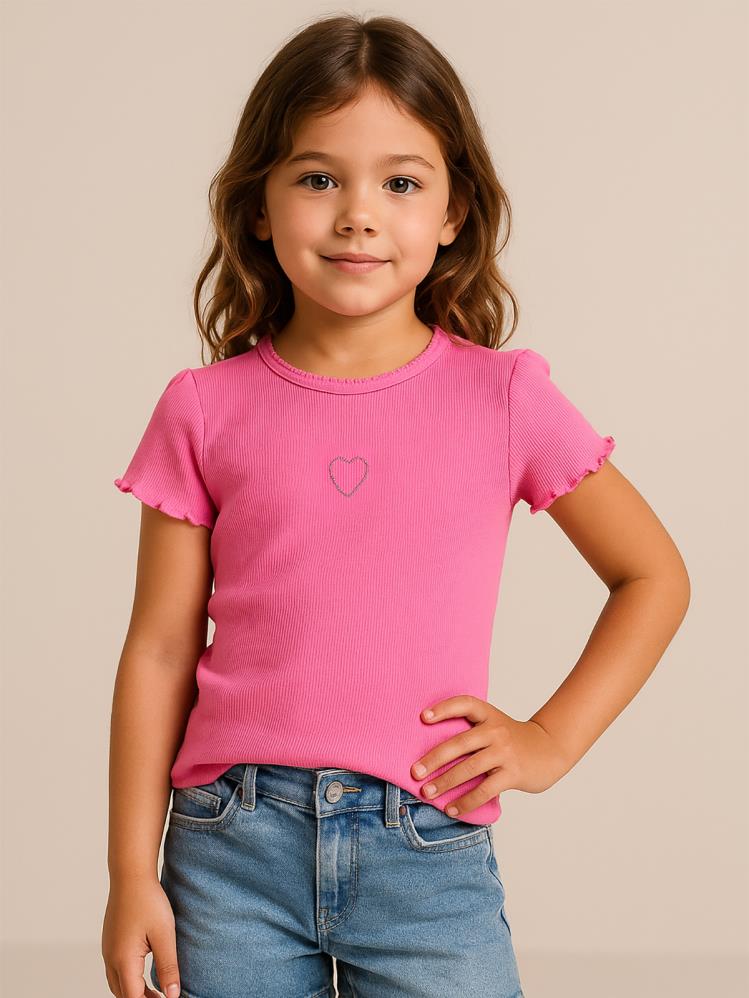 Civil Girls Kalp Baskılı 10-13 Yaş Tişört - Fusya