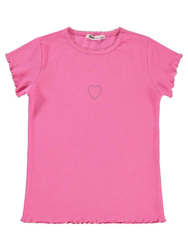 Civil Girls Kalp Baskılı 10-13 Yaş Tişört - Fusya