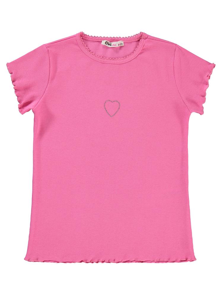Civil Girls Kalp Baskılı 10-13 Yaş Tişört - Fusya