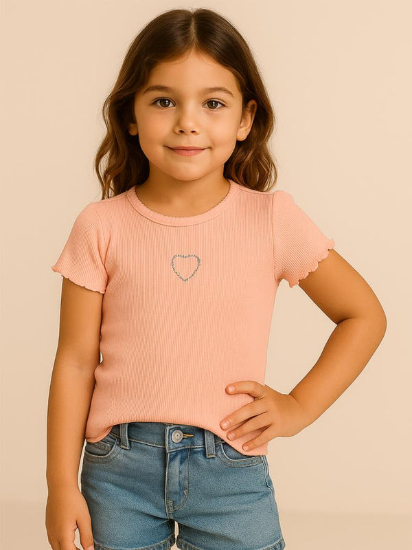 Civil Girls Kalp Baskılı 10-13 Yaş Tişört - Pudra