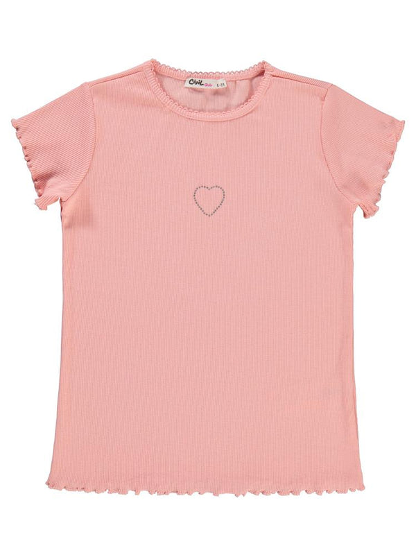 Civil Girls Kalp Baskılı 10-13 Yaş Tişört - Pudra
